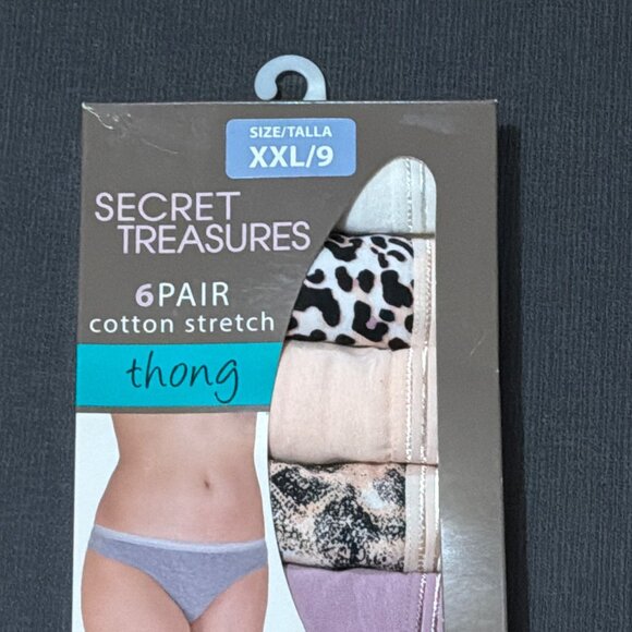NIP Secret Treasures Womens 6-Pair Cotton Stretch Thong XXL/9 Assorted Underwear - Picture 2 of 3